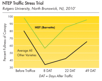 HGT Barvette outperforms other Kentucky Bluegrasses in Percent Fullness of Canopy